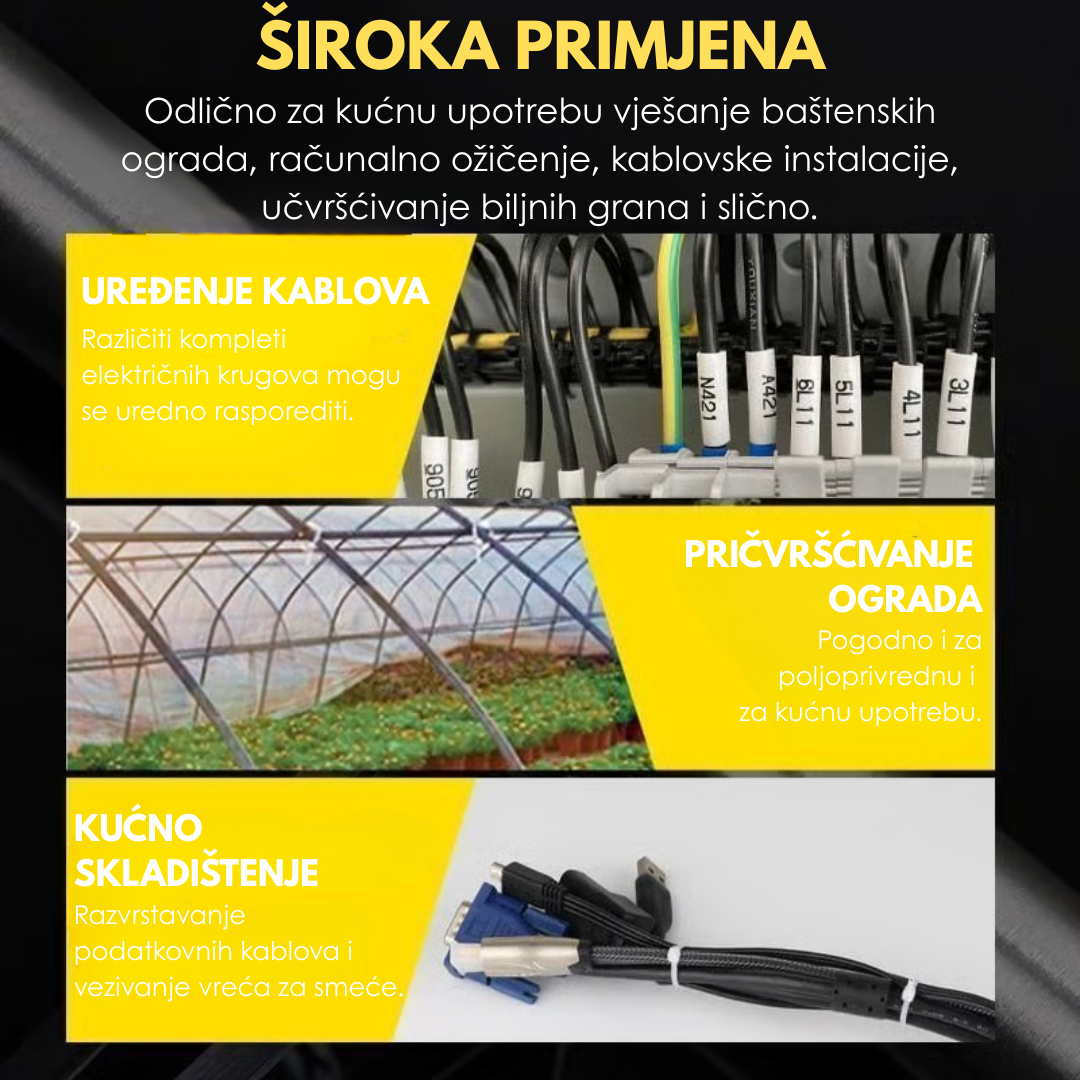 Ultra Kvalitetna Vezica Za Kablove Visoke Nosivosti (100 Komada)