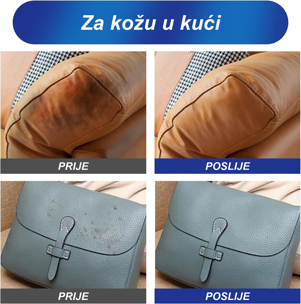 Kožna garnitura i torba prije i poslije