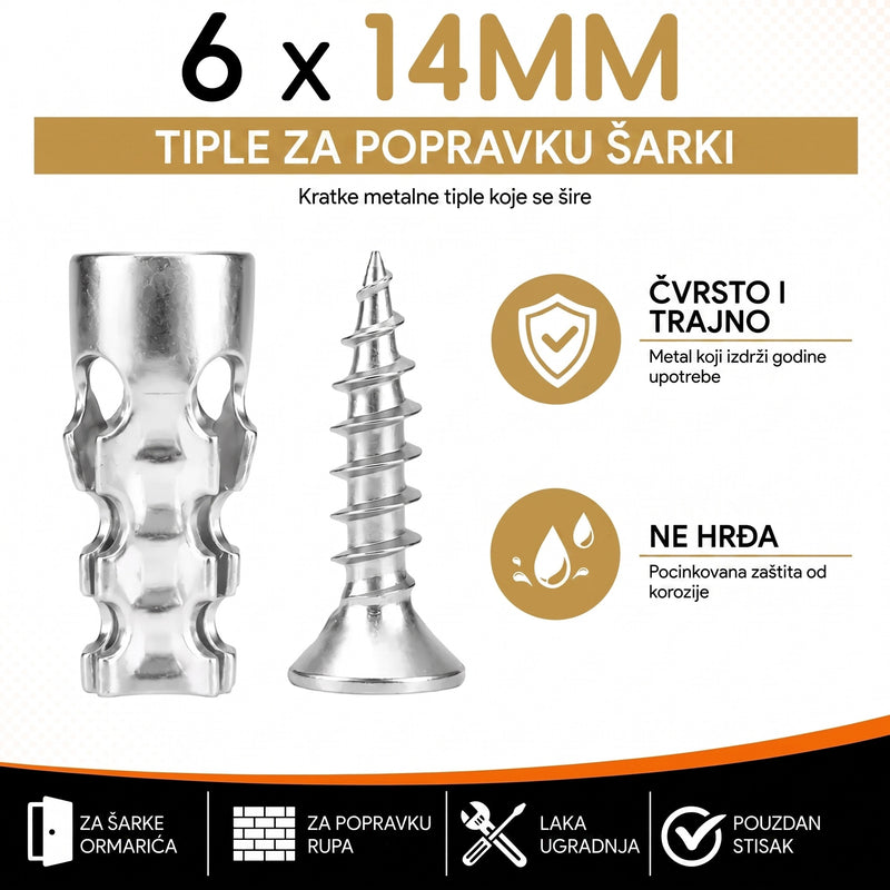 Metalne tiple 6x14 mm za popravku šarki