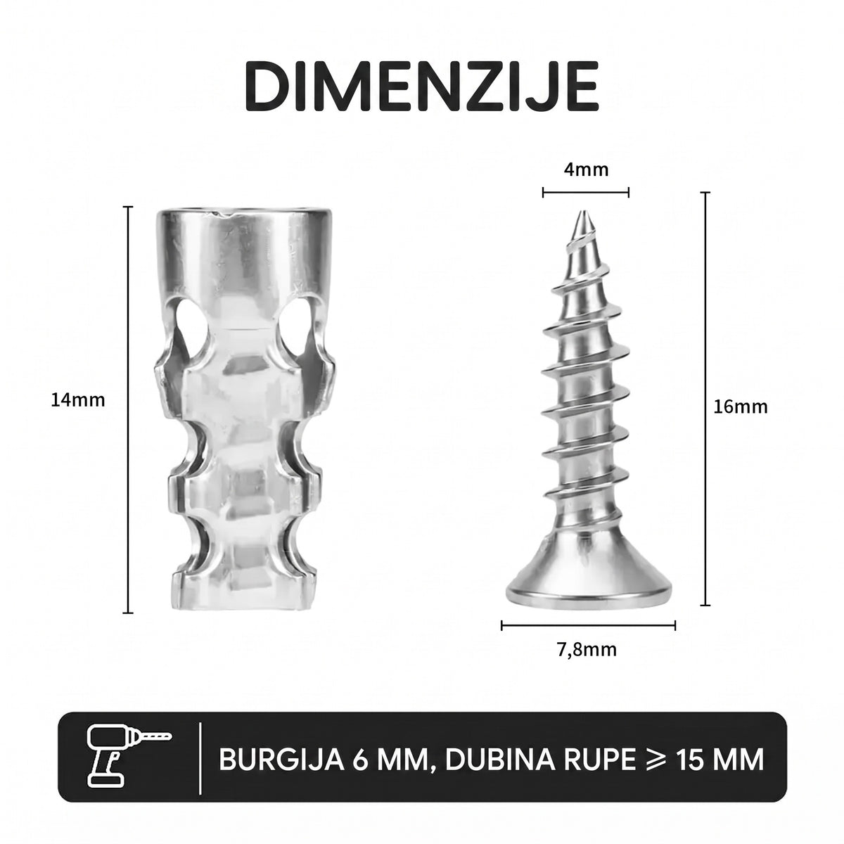 Dimenzije tiple i vijka