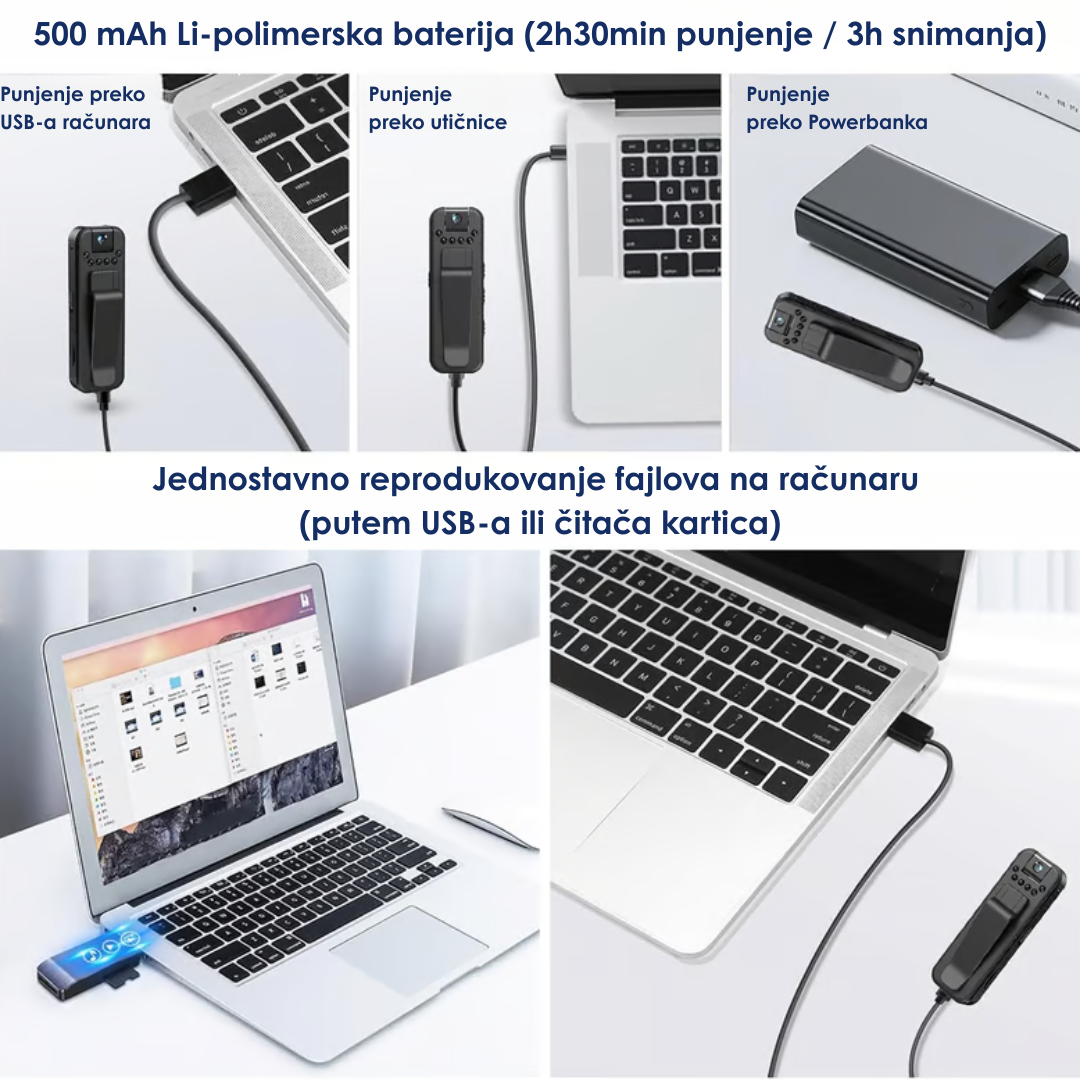 FULL HD Punjiva Mini Kamera Sa Noćnim Snimanjem i Rotirajućim Objektivom