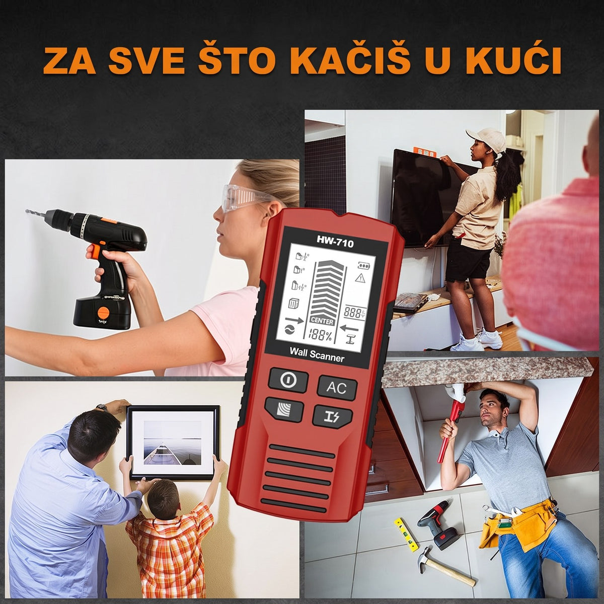 Detektor u ruci, prislonjen na zid