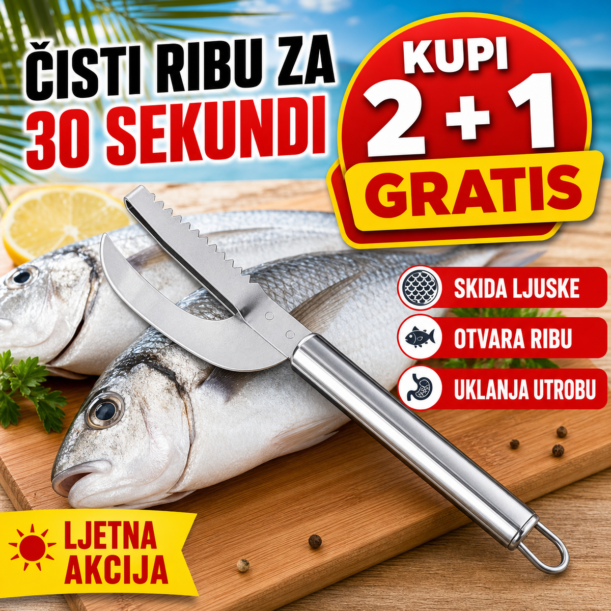 3u1 Nož za Čišćenje Ribe i Uklanjanje Ljuski - 2+1 GRATIS