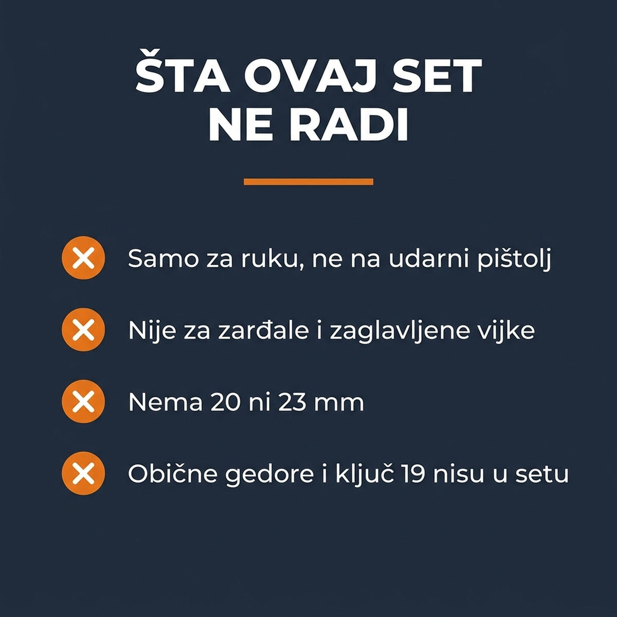 Šta ovaj set ne radi - četiri ograničenja