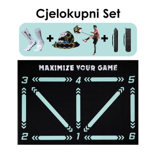 Product set with sports equipment and text 'Cjelokupni Set' on a light blue background.