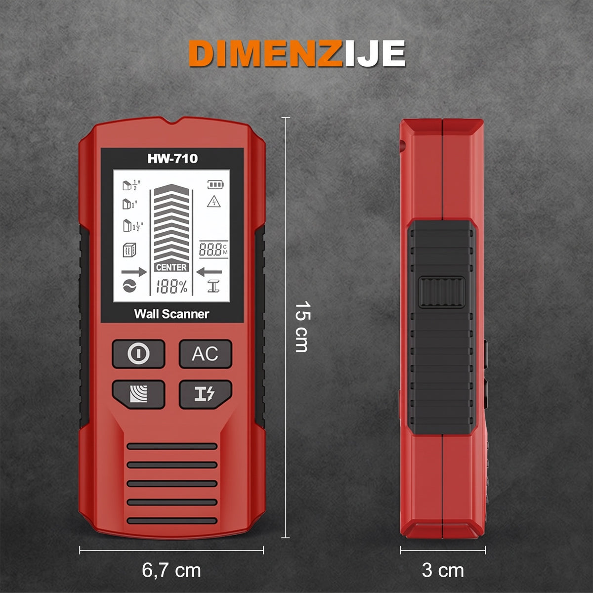 Dimenzije detektora 15 x 6,7 x 3 cm