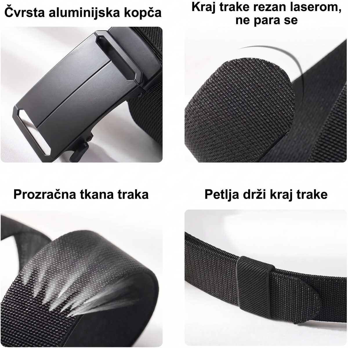 Aluminijska kopča, laserom rezan kraj trake, prozračna tkana traka