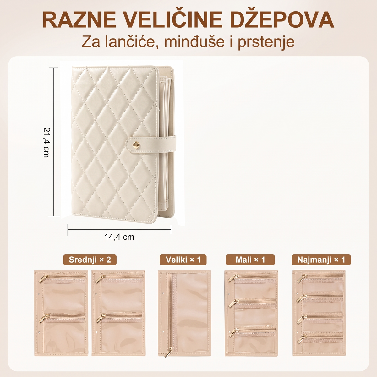 Razne veličine džepova i dimenzije 21,4 × 14,4 cm