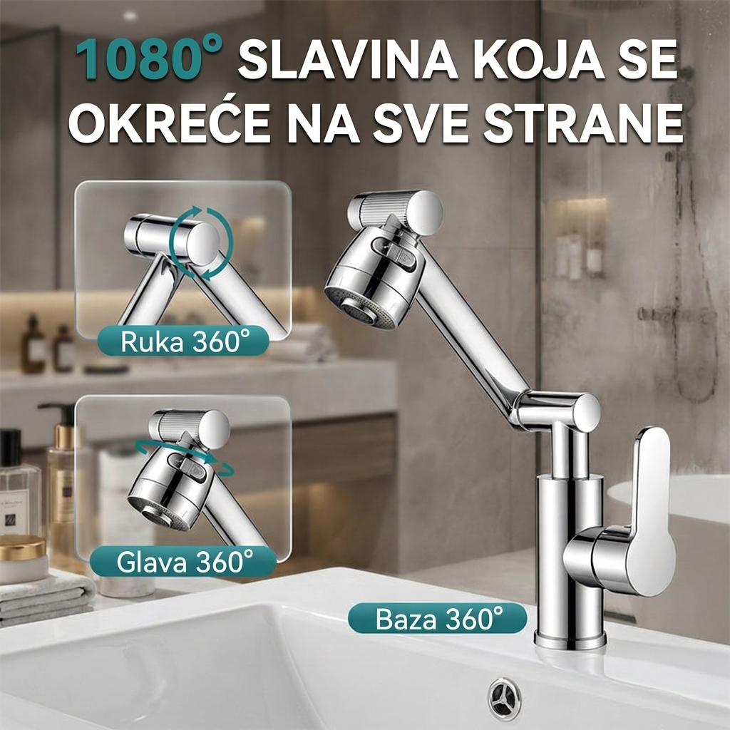 Slavina koja se okreće na sve strane: ruka, glava i baza po 360°