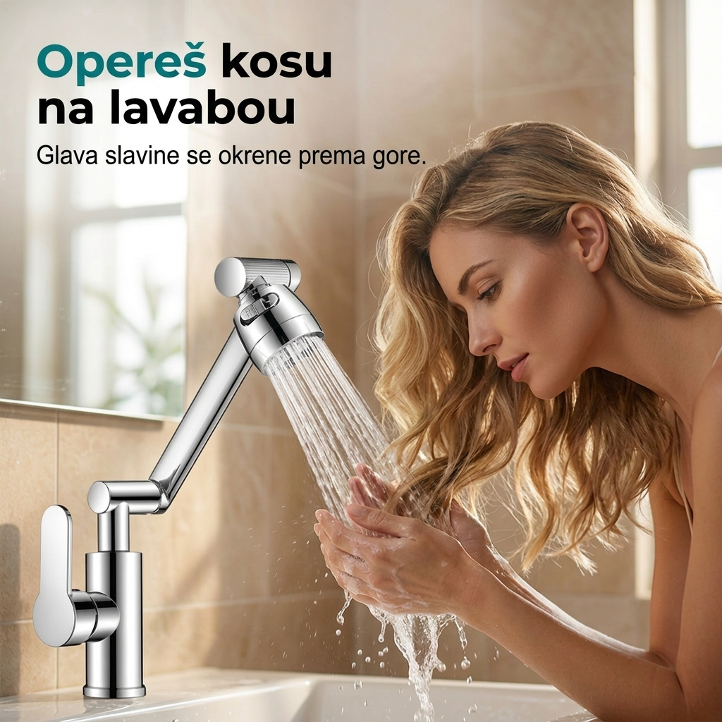 Opereš kosu na lavabou, glava se okrene prema gore