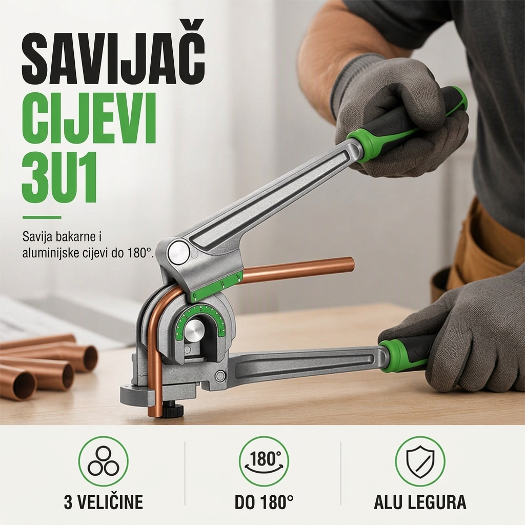 Savijač cijevi 3u1: 3 veličine, do 180°, alu legura