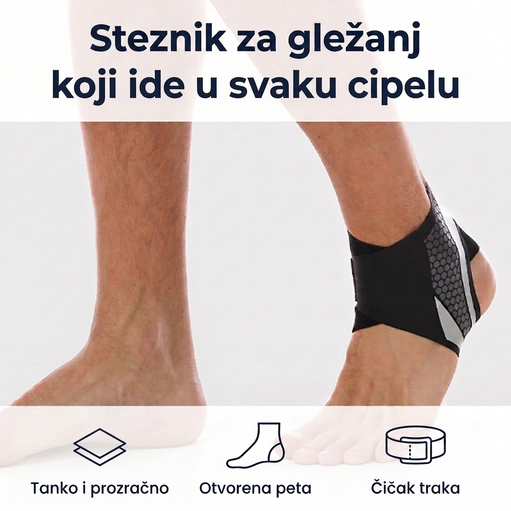 Steznik za gležanj, 1 komad — tanak i prozračan, otvorena peta, čičak traka