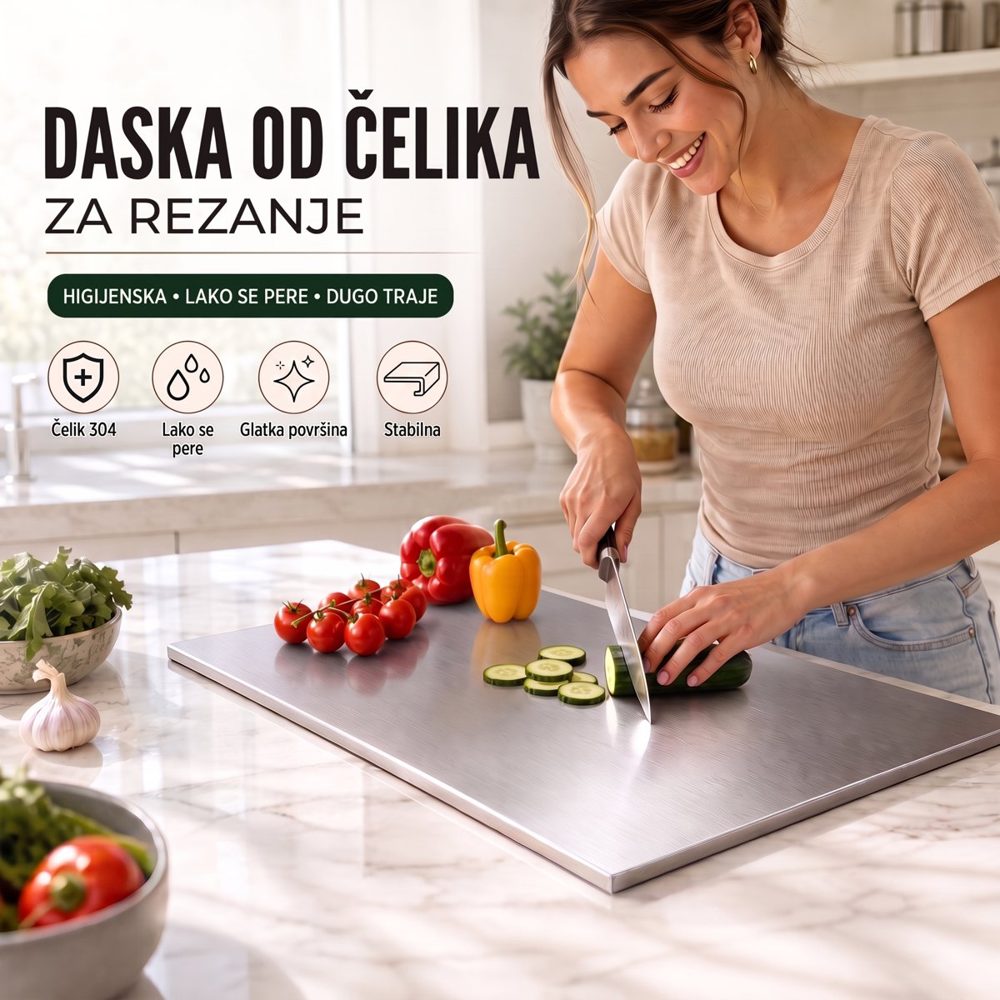 Daska od inoxa na kuhinjskom pultu