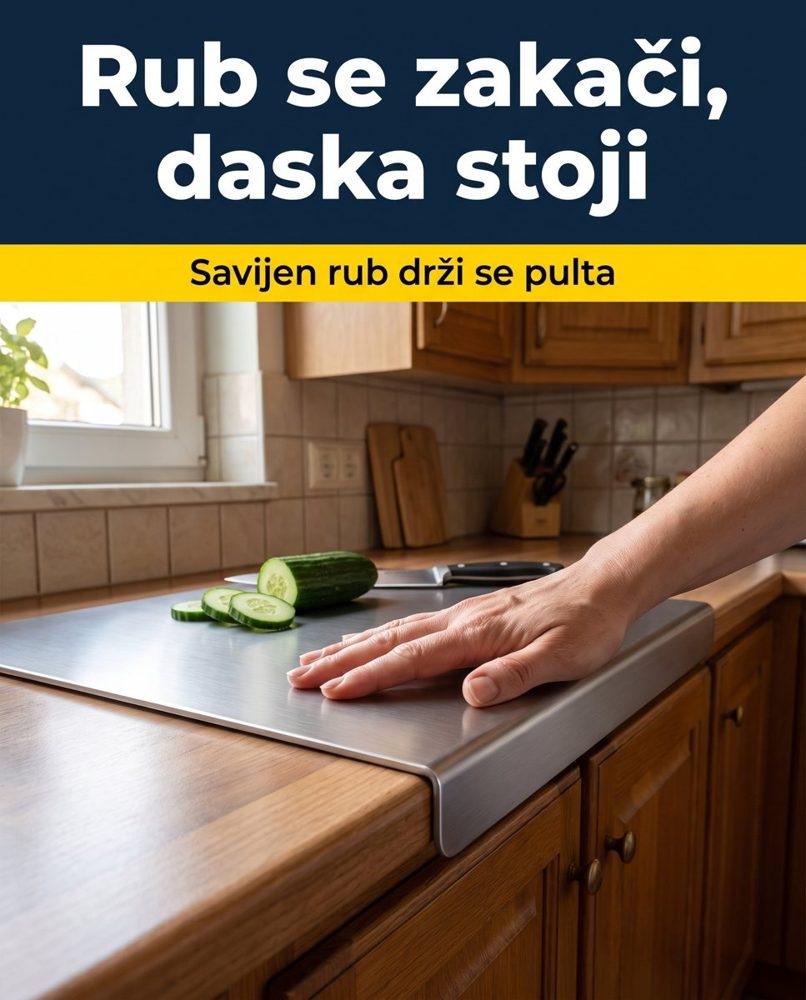 Savijen rub daske zakačen za rub pulta